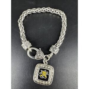 Wichita State University Shockers Silver Tone Bracelet Kassi Logo Rhinestones